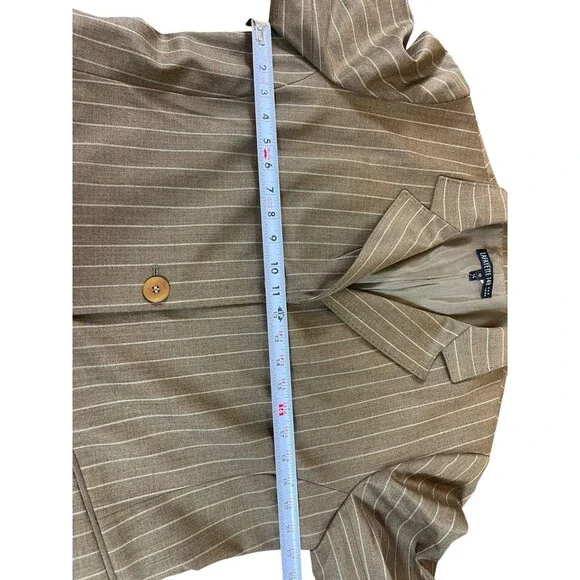 Lafayette 148 Wool Blazer Womens 16 Brown Pinstripe Career Office Long Line - Picture 9 of 13